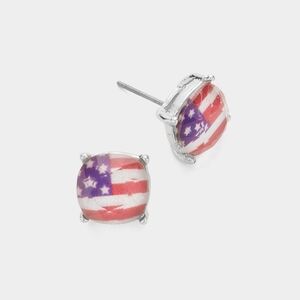 American Flag Square Stud USA Fashion Jewelry Earrings Trend Statement Accessory